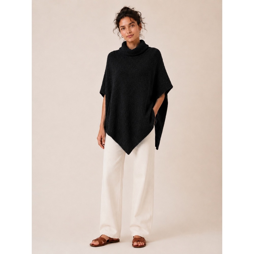 J. Jill Boucle Knit Poncho Womens One Size Black Cozy Minimalist Chic Cottage